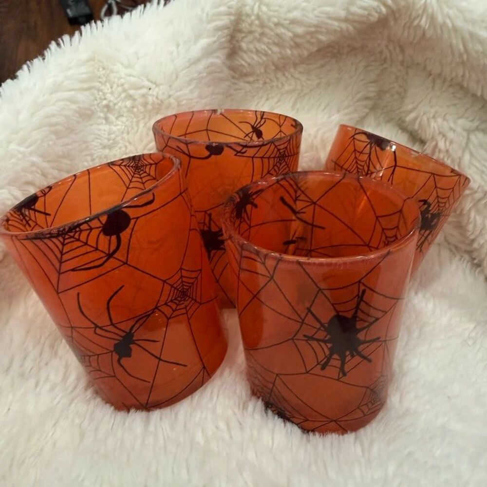 4x y2k Halloween spider orange candle holders glasses